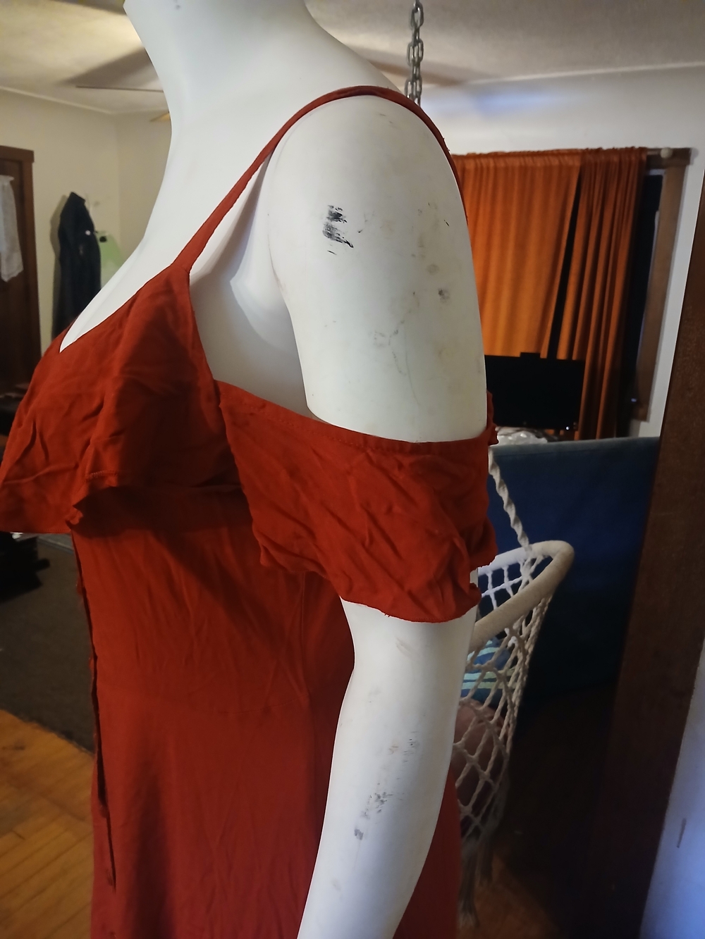 Women's Red Ruffle Button-Front Dress - Picture 5 of 6